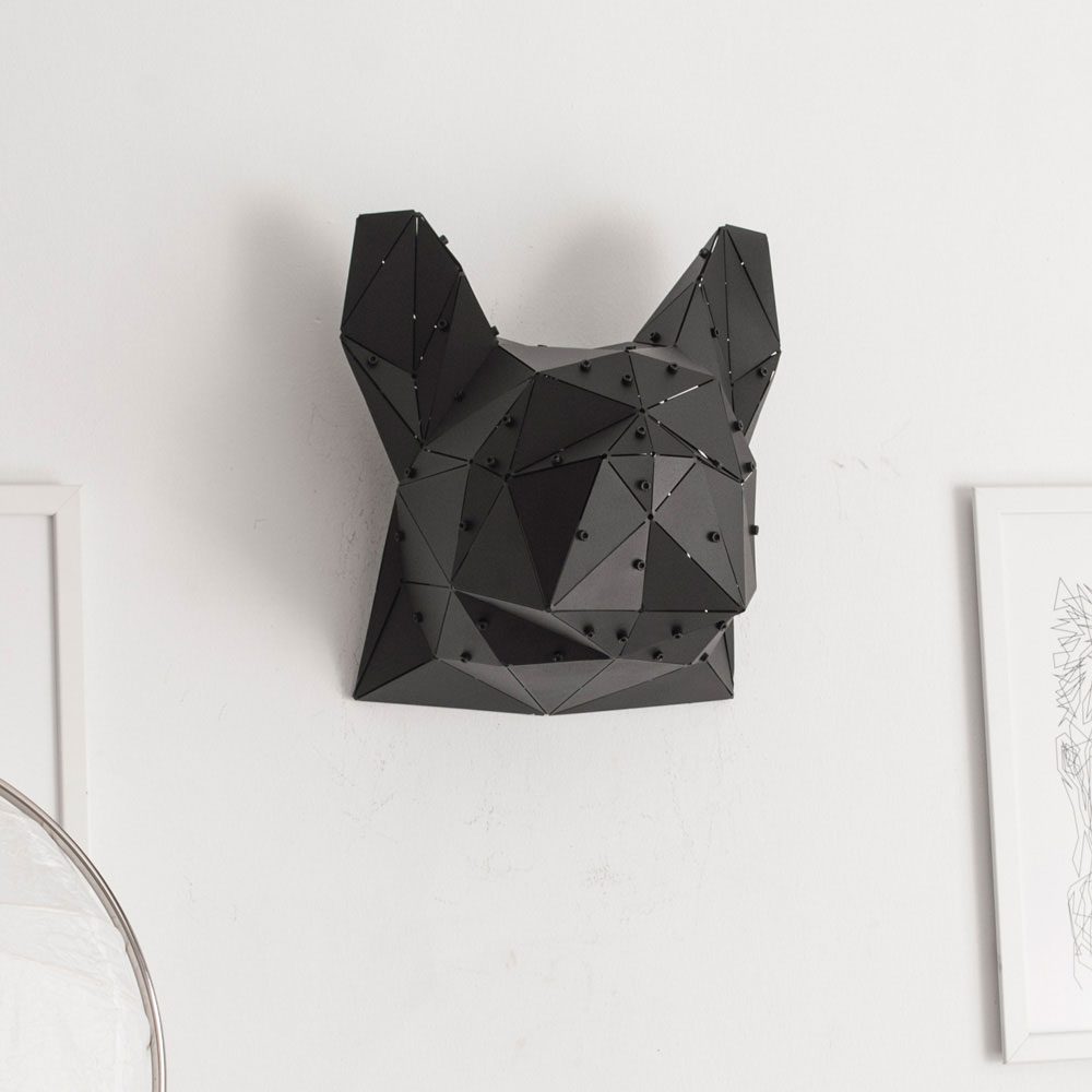 DOGO | 3D Geometrik Metal French Bulldog Kafası Duvar Dekoru