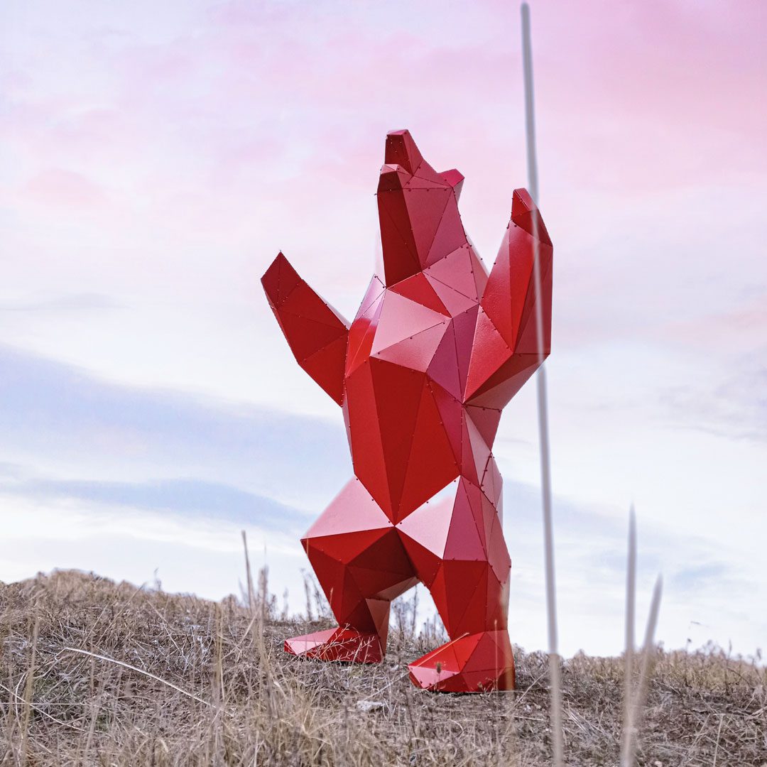BERNE | 3D Metal Geometrik Ayakta Ayı Heykeli - Görsel 3