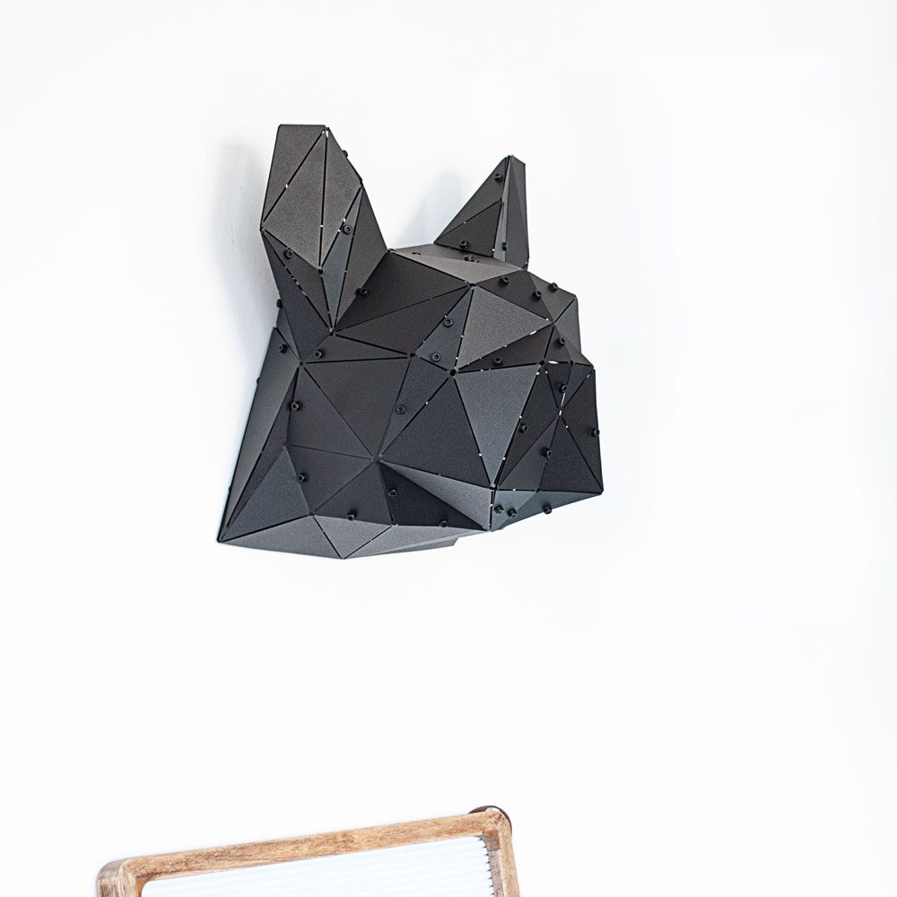 DOGO | 3D Geometrik Metal French Bulldog Kafası Duvar Dekoru - Görsel 2